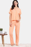 Zivame Pixel Play Knit Cotton Pyjama Set - Mock Orange — thumbnail 2